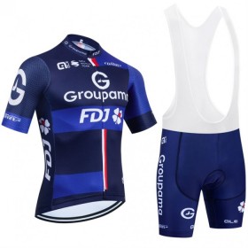 Set Fietsshirt + Korte Koersbroek 2025 Groupama FDJ Zwart Blauw
